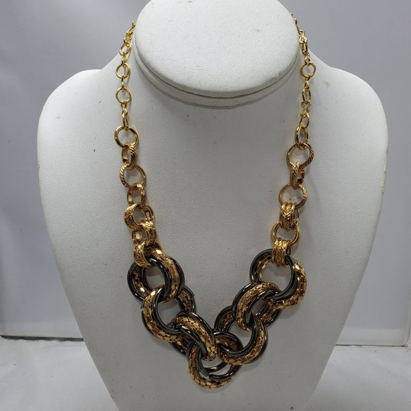 Bijou Two tone link chain necklace gold and hematite - Picture 1 of 5
